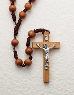 15-Decade Rosary Wood Beads on Dark Cord - LA269515