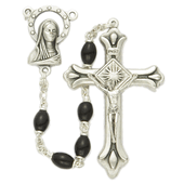 7 x 5mm Polished Black Glass Beads and Madonna Rosary-WOSR3267JC
