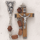 4 X 7mm Square Light Wood Bead and Madonna with Baby Center Rosary-WOSR3305JC