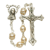 6mm Capped w/ "Our Father" Pearl Beads and Madonna Center Rosary-WOSR3326JC