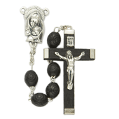 7mm Black Carved Wood Beads and Madonna & Baby Center Rosary-WOSR3525JC
