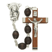 6mm Carved Rosewood Beads and Madonna and Baby Center Rosary-WO3526JC