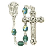 6mm Emerald Fire Beads and Madonna Center Rosary-WOSR3585EMJC