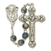 6mm Genuine Aqua Cloisonne Beads and Madonna Center Rosary-WOSR3701AQJC