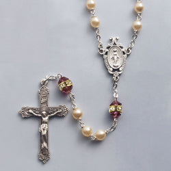 Birthstone Pearl and Rondelle Crystal Amethyst (February) Rosary - HX41298/AM