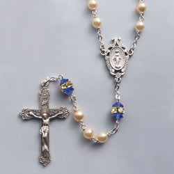 Birthstone Pearl and Rondelle Crystal Zircon (December) Rosary - HX41298/ZC