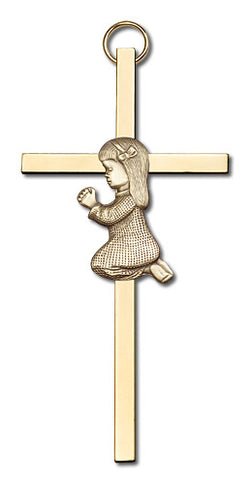 Engravable Praying Girl Brass Cross - FN4400GG