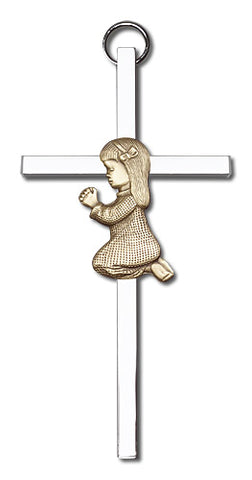 Engravable Praying Girl Silver Cross - FN4400GS