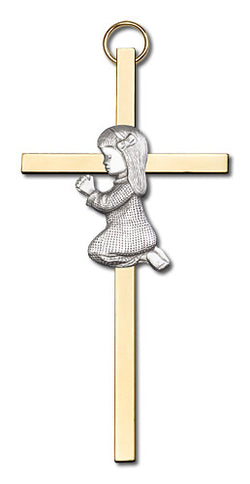 Engravable Praying Girl Brass Cross - FN4400SG