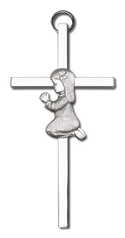 Engravable Praying Girl Silver Cross - FN4400SS