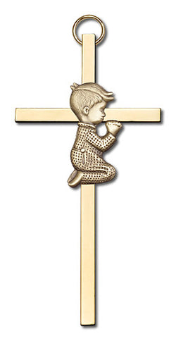 Engravable Praying Boy Brass Cross - FN4410GG