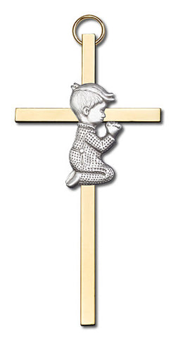 Engravable Praying Boy Brass Cross - FN4410SG