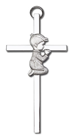 Engravable Praying Boy Silver Cross - FN4410SS