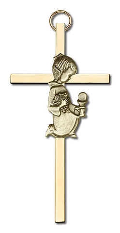 Engravable Communion Girl Cross Brass - FN4420GG