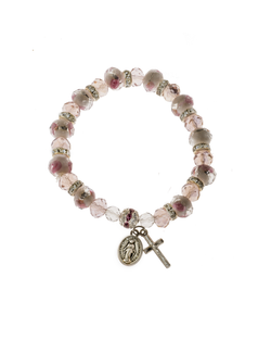 Pink Floral Rosary Bracelet - LA48828