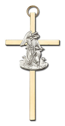 Personalize Guardian Angel Two-tone Brass Cross - FN4825S/G
