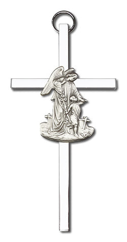 Engravable Guardian Angel Two-tone Silver Cross - FN4825S/S