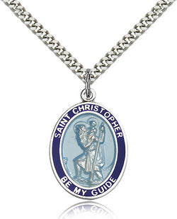 St. Christopher Blue Border Medal - FN7022BBSS24S
