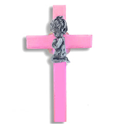 Pink Praying Girl Wall Cross - WOSEO4353