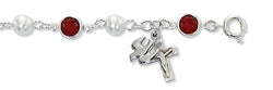 Red and White Bracelet with Dove and Crucifix - UZBR269D
