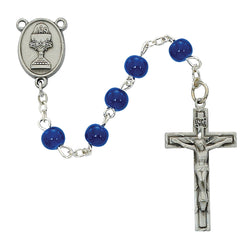 Blue Glass Communion Rosary - UZC75DB