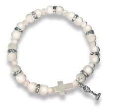 Pearl Communion Glass Beaded Bracelet - WOSR4028