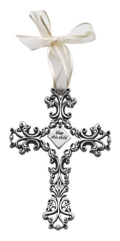 Bless this Child Baby Cross(White Ribbon)- GEFC301