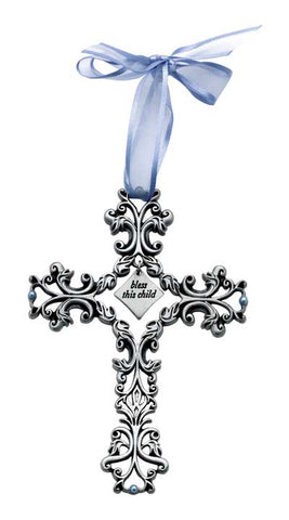 Bless this Child Baby Cross(Blue Ribbon)- GEFC302