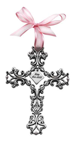 Bless this Child Baby Cross(Pink Ribbon)- GEFC303