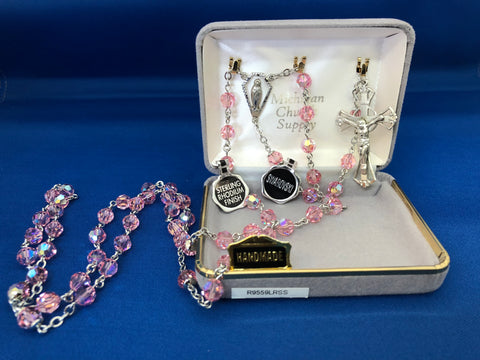Pink Crystal Rosary-FNR9559LRSS