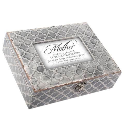Exquisitely Embossed Grey Moroccan Music Box - Mother - GPEMBGMTHOU