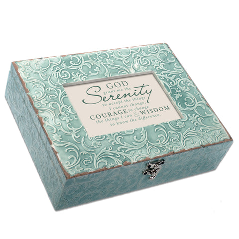 Exquisitely Embossed Teal Music Box Serenity Prayer - GPEMBSTGRACE
