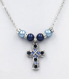 Pearl Necklace with Jeweled Cross - HXN5635MB