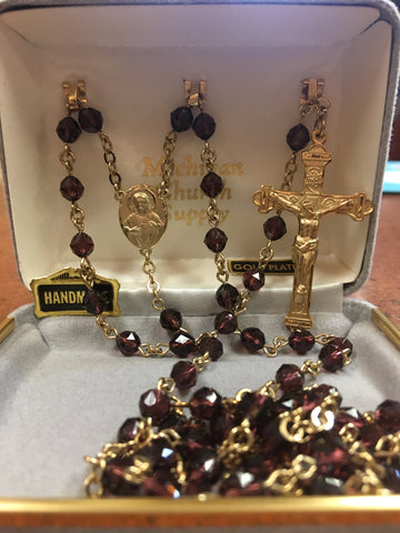 Gold Plated Burgundy Rosary FNR2265BGG
