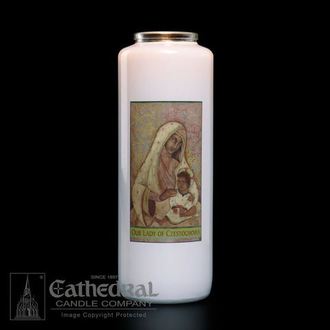 Patron Saint Glass 6 Day Candles - Our Lady of Czestochowa - GG2114