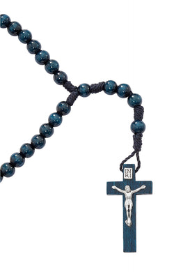 Blue Wood Cord Rosary - UZP242R
