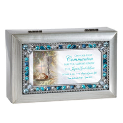 Petite Silver Jeweled Keepsake Music Box First Holy Communion - GPPJ58SC