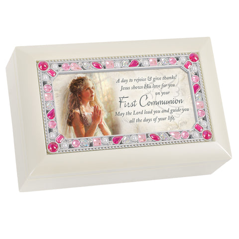 Petite Ivory and Pink Jeweled Keepsake Music Box First Holy Communion - GPPJGIVGRACE
