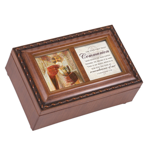 Petite Wood Grain Music Box First Holy Communion - GPPM5716S