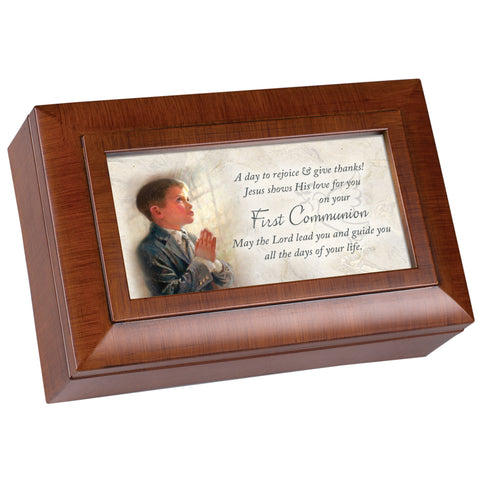 Petite Woodgrain Music Box First Holy Communion- GPPMWGGRACE