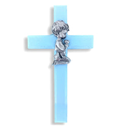 Blue Praying Boy Wall Cross - WOSE04352