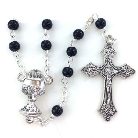 Black Glass Rosary - WOSR4013BKJC
