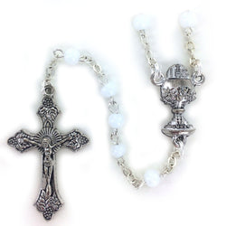 White Glass Rosary - WOSR4013WHJC