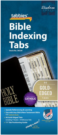 Bible Tab: Clear Tab with Gold Edge Strip & Black Lettering (Catholic) - 084371583300