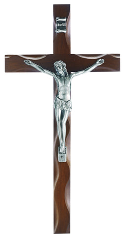 10" Walnut Finish Crucifix with Silver Corpus - TAF411A10W25