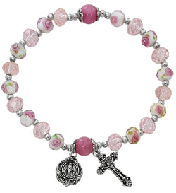 Pink Flower Crystal Stretch Bracelet UZBR898C