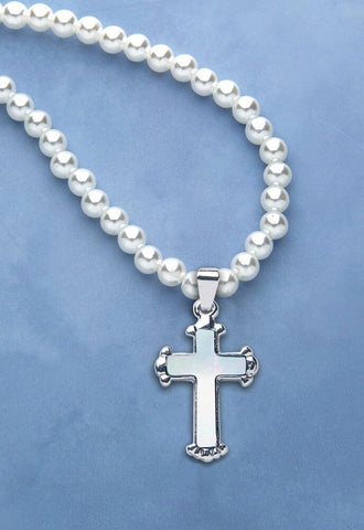 Children's Silver Plated Cross Necklace - HX13763