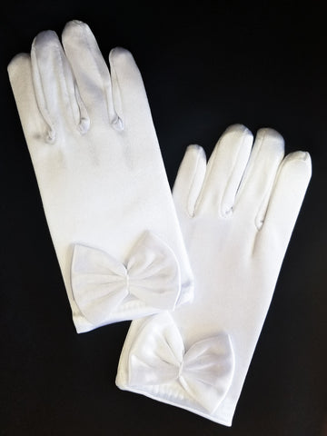 White Satin Gloves with Bow - LA20005