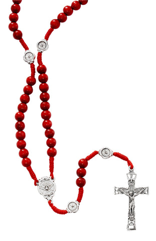 Red Wood Corded Holy Spirit Rosary - UZP265R