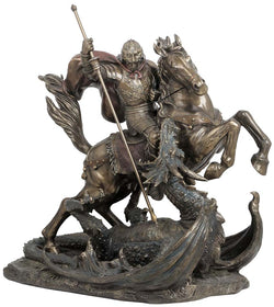St. George w/Dragon, Lightly Hand-Painted, Cold Cast Bronze, 32" - ZWSR76764